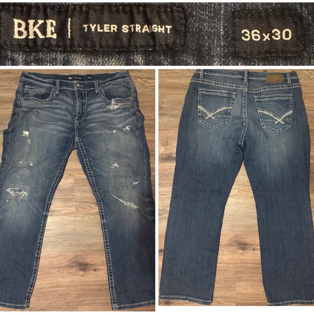 BKE Tyler Straight Distressed Blue Jeans